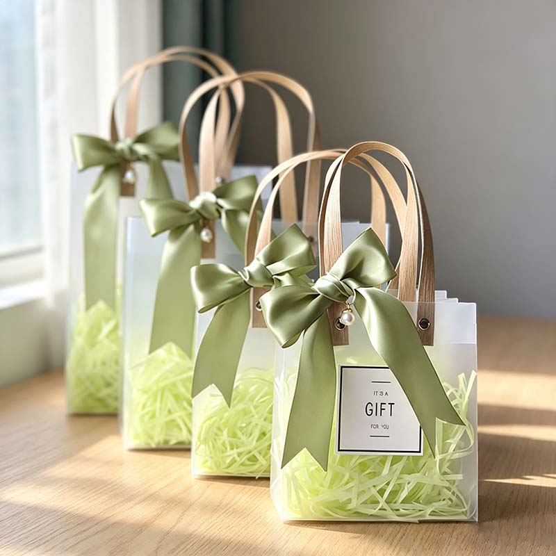 10 Transparent Gift Handbag with Bow