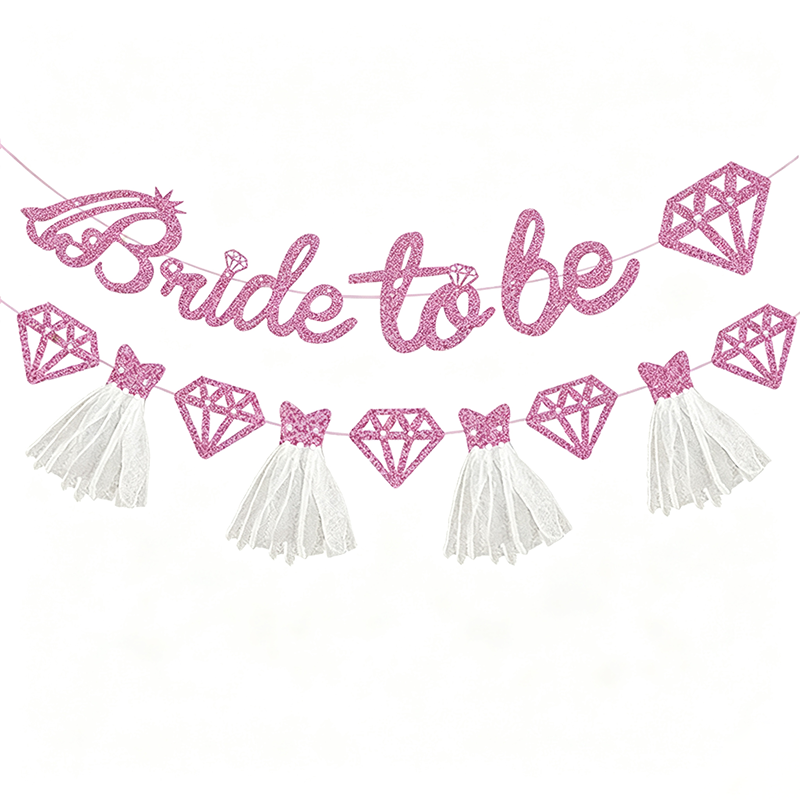 Bride to Be Glitter Banner Set with Diamond and Tulle Tassels