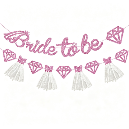 Bride to Be Glitter Banner Set with Diamond and Tulle Tassels