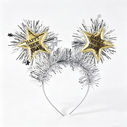 2027 Happy New Year Star Tinsel Party Headband