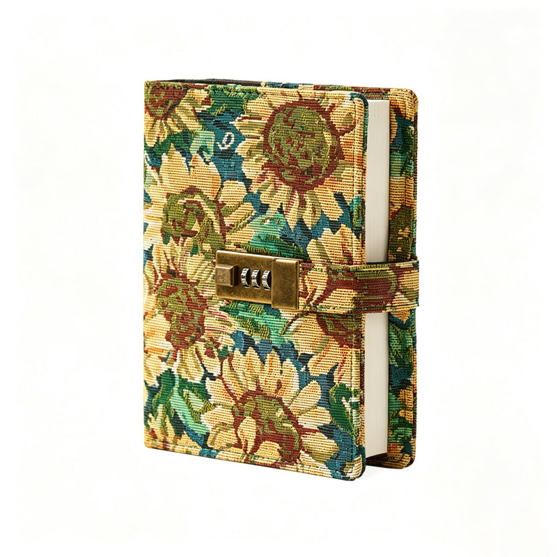 B6 Fabric Password with Lock Vintage Floral Journal Notebook