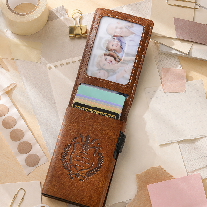 Oil Leather Auto Pop Card Holder