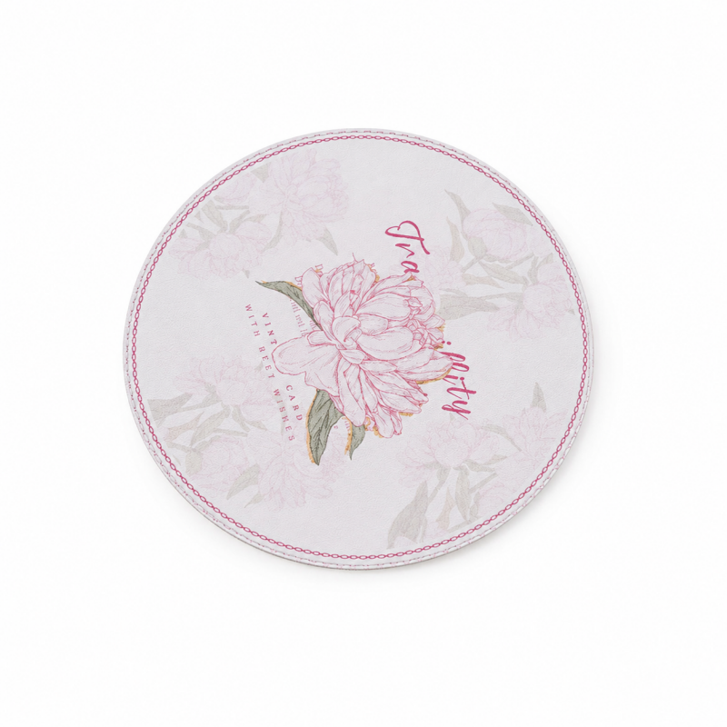 Floral Round PU Leather Waterproof Coaster (0728木木-MK2PLC6K16KD301)