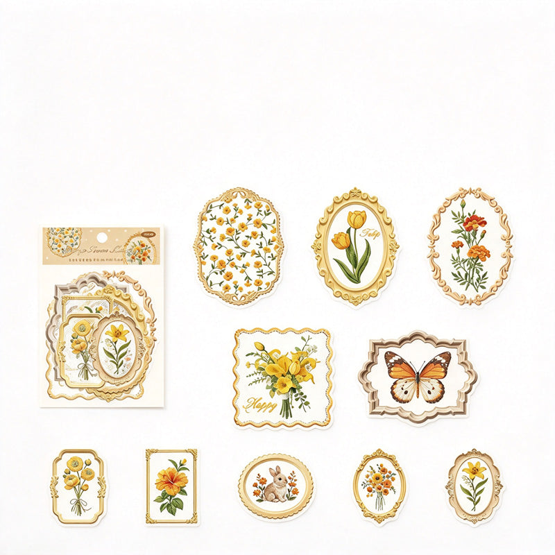 Vintage Lace Frame PET Stickers with Printed Embroidery Effect