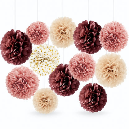 12-Piece Tissue Paper Pom Pom Party Decoration Set