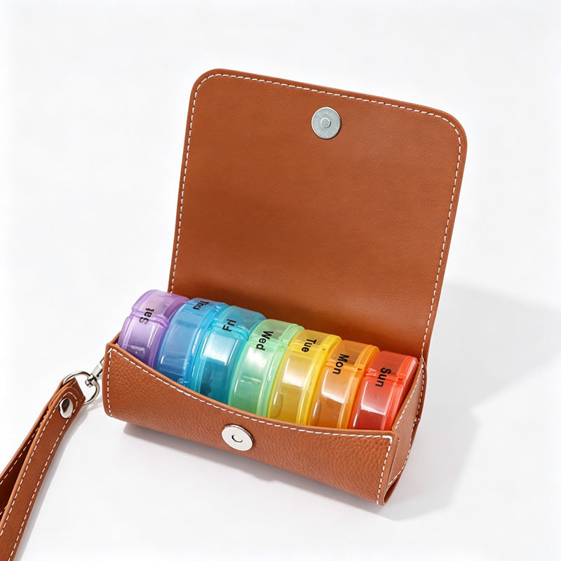 Weekly Pill Case Leather Travel Pouch