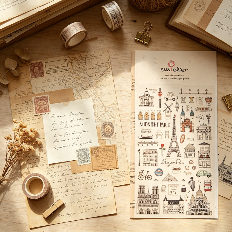 Suatelier Midnight Paris Waterproof PVC Sticker Sheets – Pack of 10