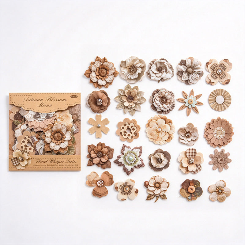 Vintage Flower Hard Card Stickers with Printed Fabric Texture