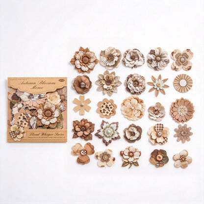 Vintage Flower Hard Card Stickers with Printed Fabric Texture