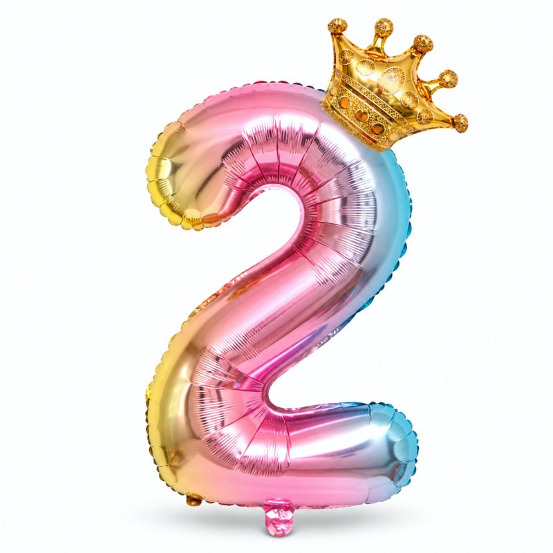32 Inch Crown Number Gradient Foil Balloon