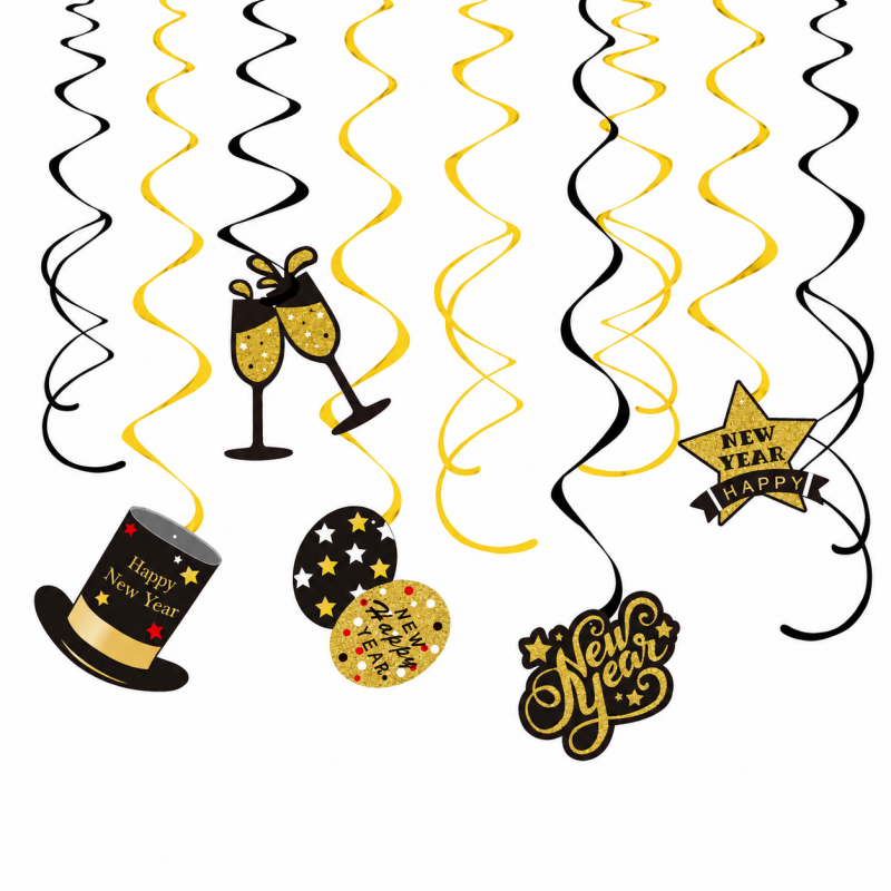 10 Black Gold New Year Decoration Set