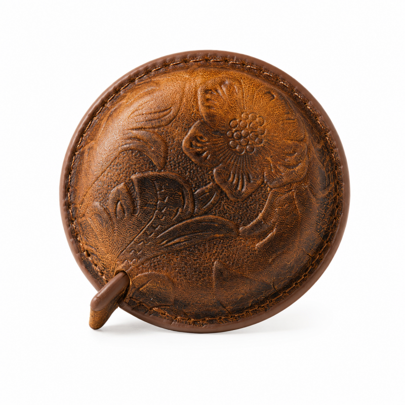 Round Genuine Leather Retractable Tape Measure
