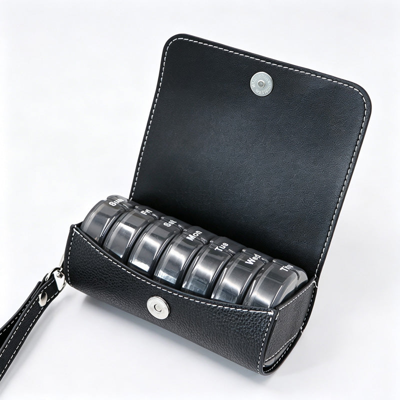 Weekly Pill Case Leather Travel Pouch