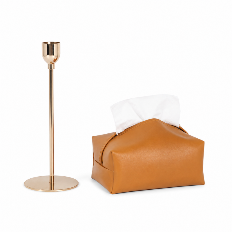 Pleated Leather Look Tissue Holder