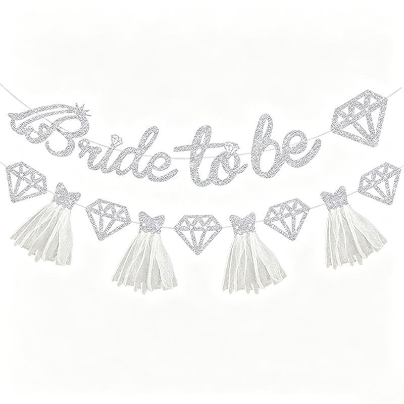 Bride to Be Glitter Banner Set with Diamond and Tulle Tassels