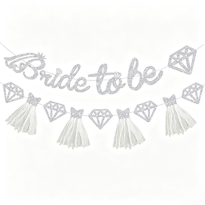 Bride to Be Glitter Banner Set with Diamond and Tulle Tassels