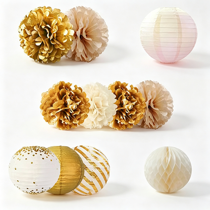 Birthday Party Paper Pom-Pom, Lantern and Honeycomb Ball Set