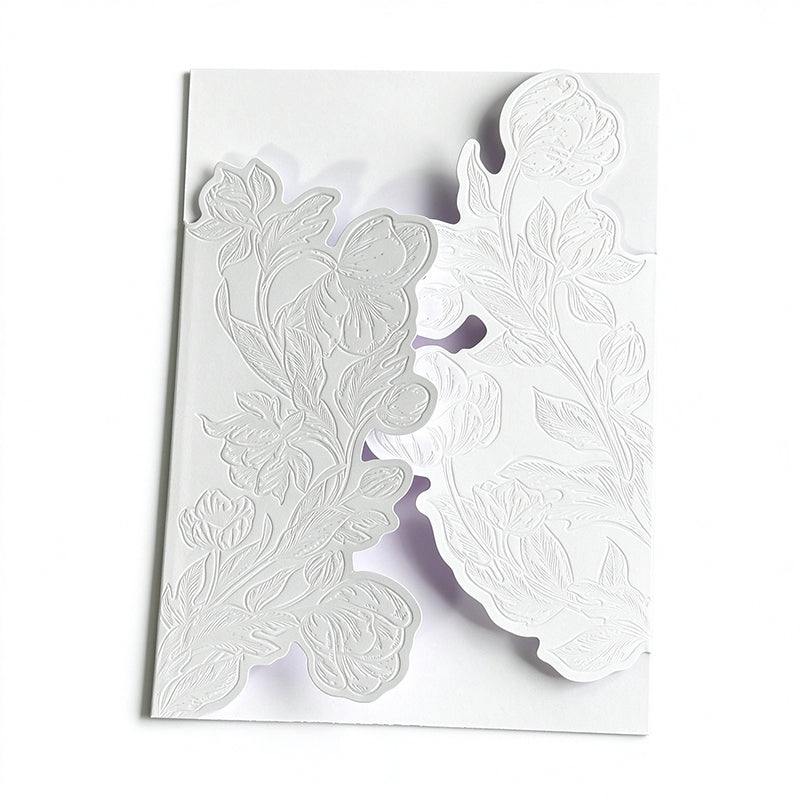 Blind-Embossed Floral Wedding Invitation Card Sleeve - Pack of 50