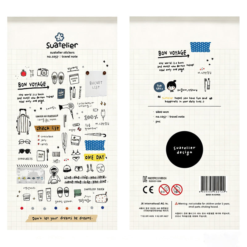 Suatelier Travel Note Waterproof PVC Sticker Sheets – Pack of 10
