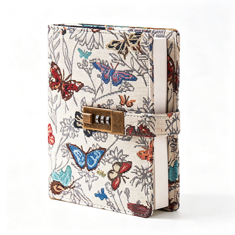 B6 Fabric Password with Lock Vintage Floral Journal Notebook