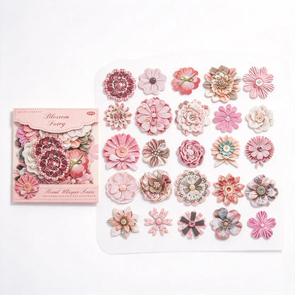 Vintage Flower Hard Card Stickers with Printed Fabric Texture