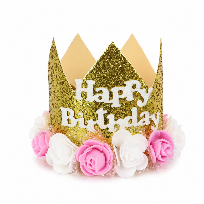 10 Glitter Floral Happy Birthday Crown Headband