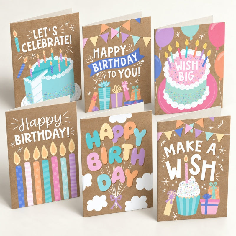 Cartoon Kraft Birthday Greeting Cards Set