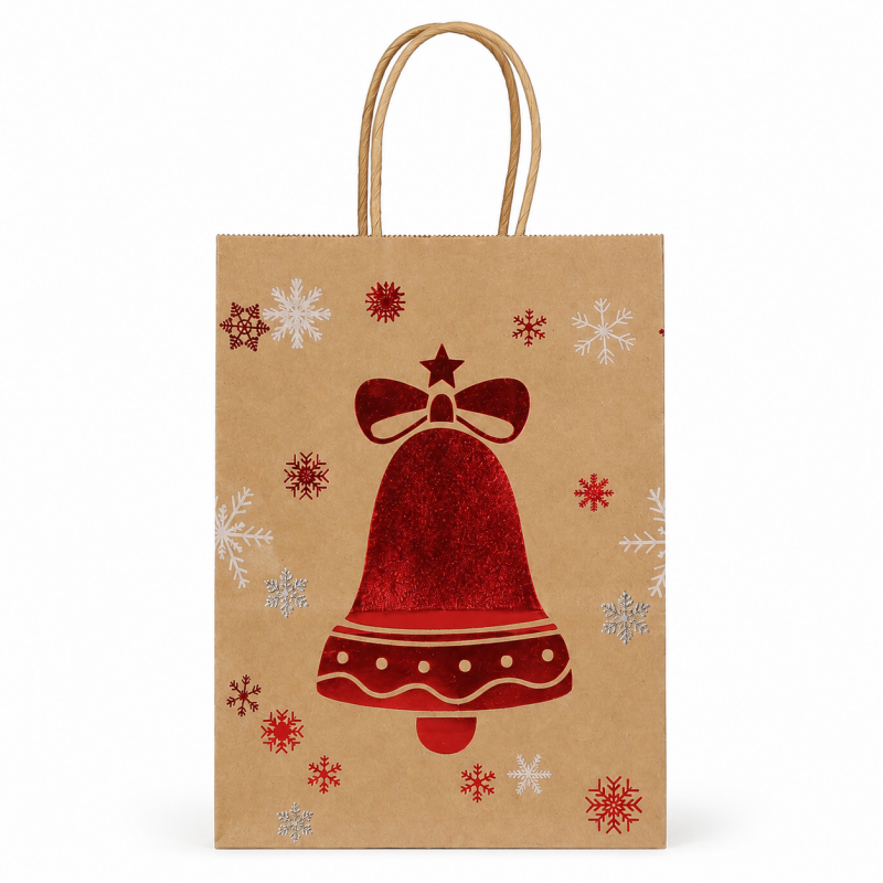 Christmas Hot Stamping Kraft Paper Handheld Gift Tote Bag