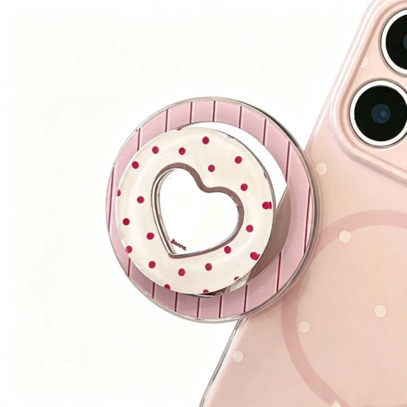 Heart Polka Dot Mirror MagSafe Phone Grip & Stand