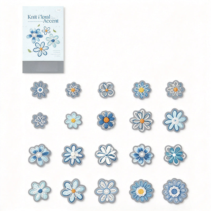 Knit Floral Accent PET Stickers - Printed Embroidery Effect