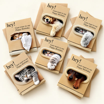 Cute Pet Birthday Cards Set with Envelopes