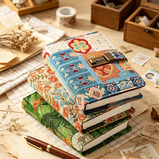 B6 Fabric Password with Lock Vintage Floral Journal Notebook