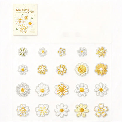 Knit Floral Accent PET Stickers - Printed Embroidery Effect