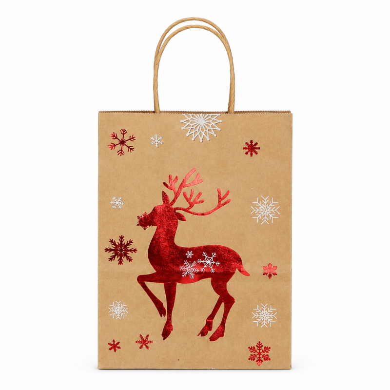 Christmas Hot Stamping Kraft Paper Handheld Gift Tote Bag