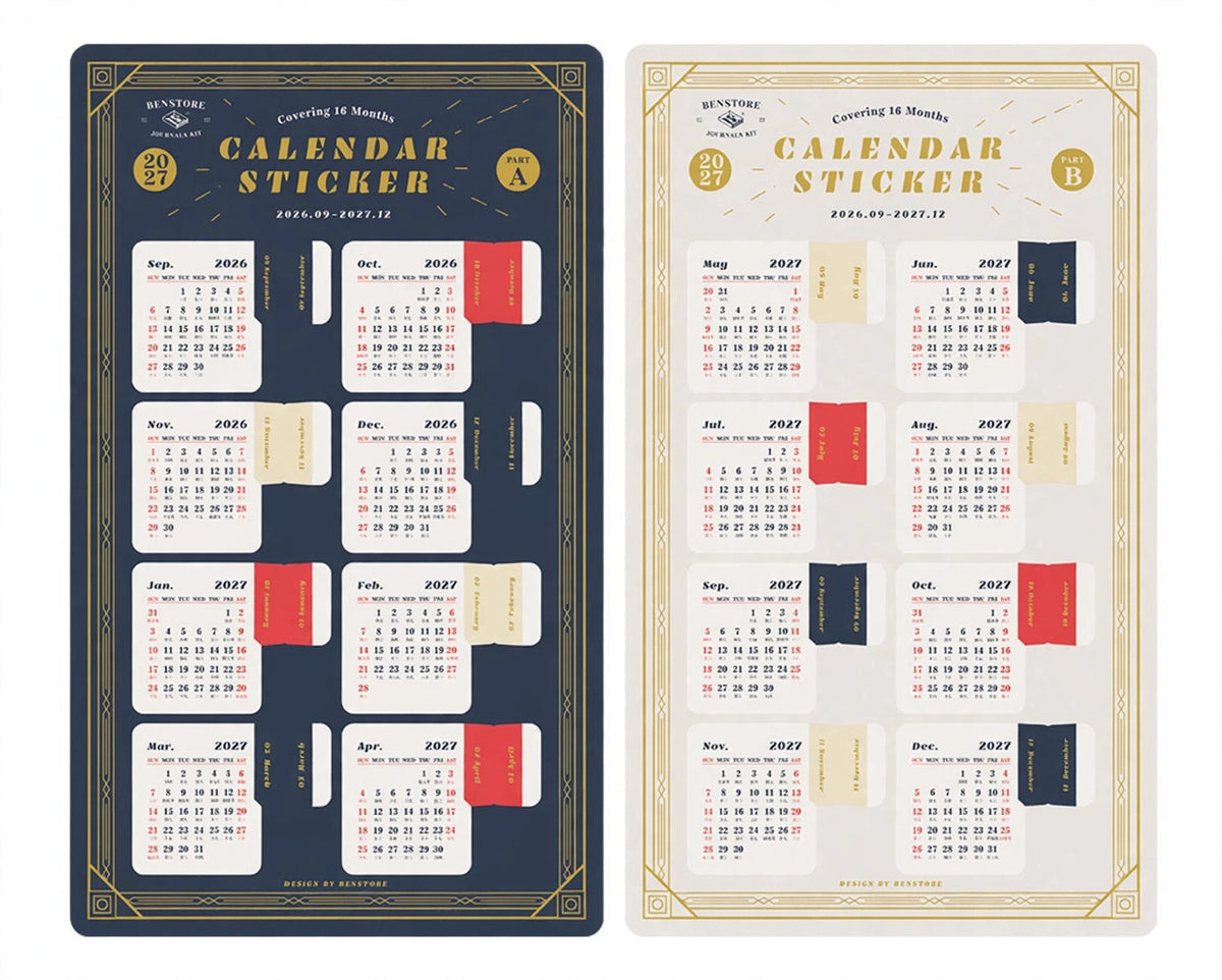 2027 Vintage Gold-Foil Calendar Index Stickers
