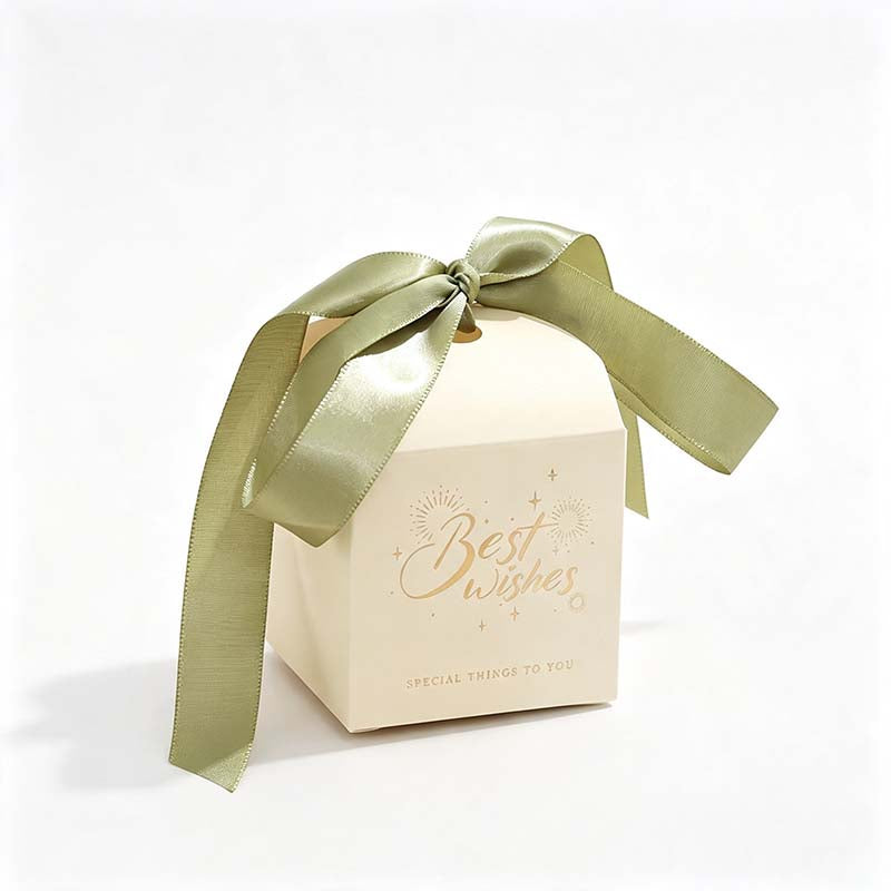 Best Wishes Sage Ribbon Handle Favor Box - Pack of 50