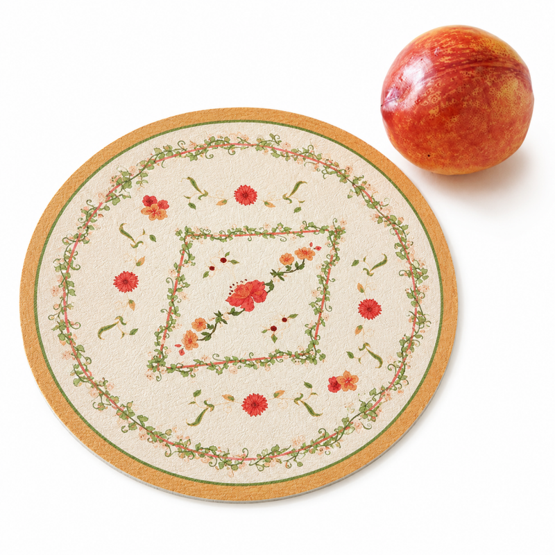 Floral Round PU Leather Waterproof Coaster (0728木木-MK2PLC6K16KD301)