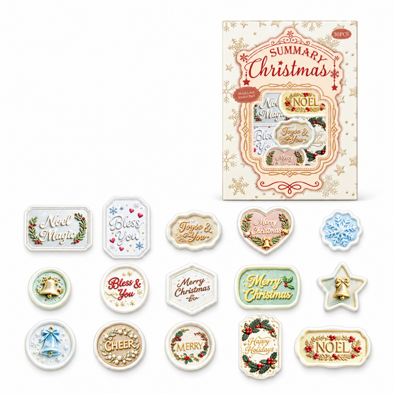 Christmas Label Sticker Pack with Printed 3D Effect