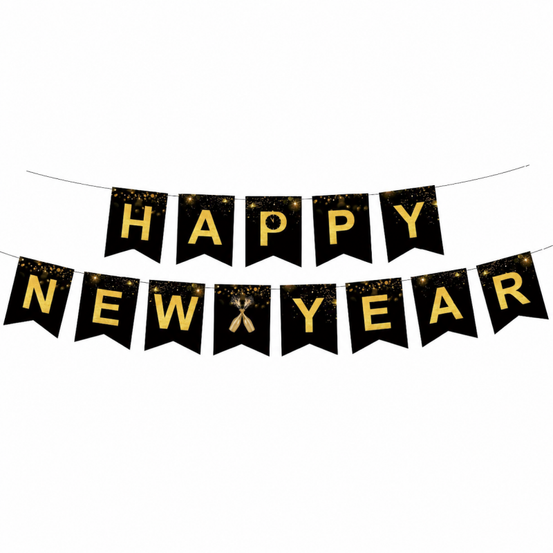10 Black Gold New Year Decoration Set