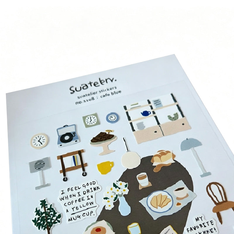 Suatelier Cafe Blue Waterproof PVC Sticker Sheets – Pack of 10