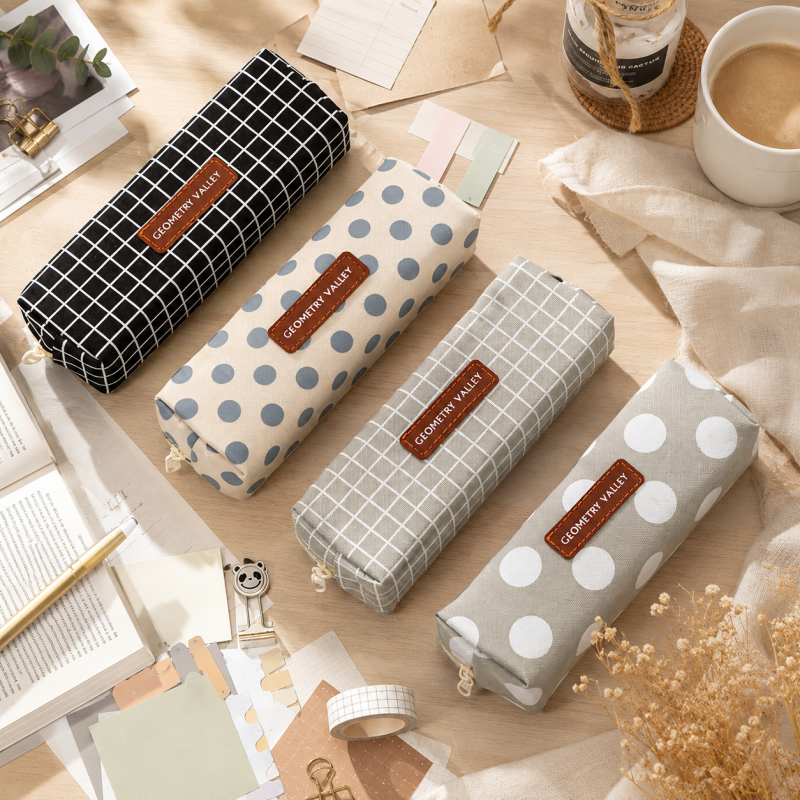 Dot Grid Fabric Pencil Case
