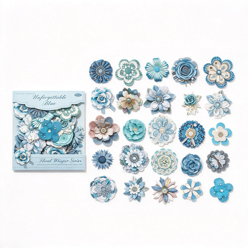 Vintage Flower Hard Card Stickers with Printed Fabric Texture