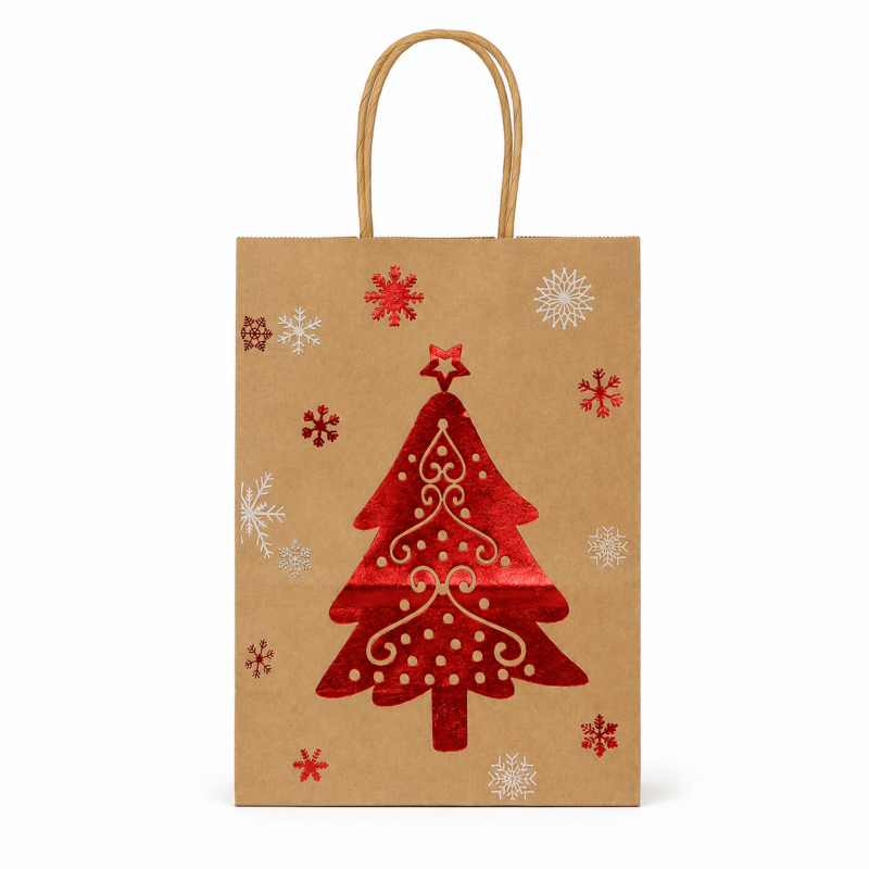 Christmas Hot Stamping Kraft Paper Handheld Gift Tote Bag