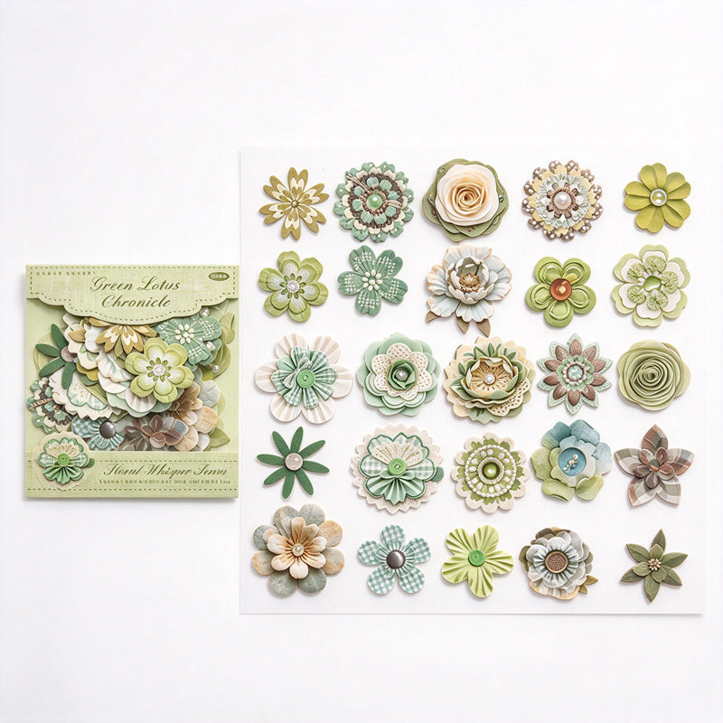 Vintage Flower Hard Card Stickers with Printed Fabric Texture