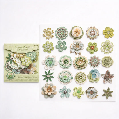 Vintage Flower Hard Card Stickers with Printed Fabric Texture