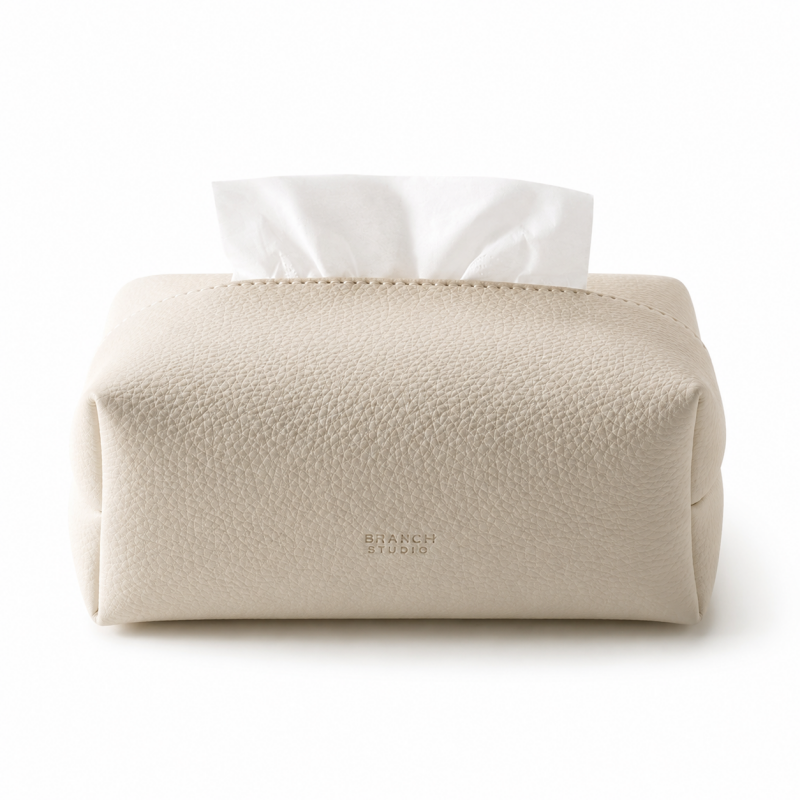 Pleated Leather Look Tissue Holder