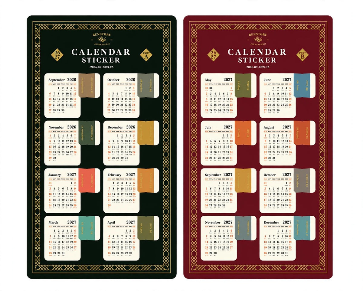 2027 Vintage Gold-Foil Calendar Index Stickers