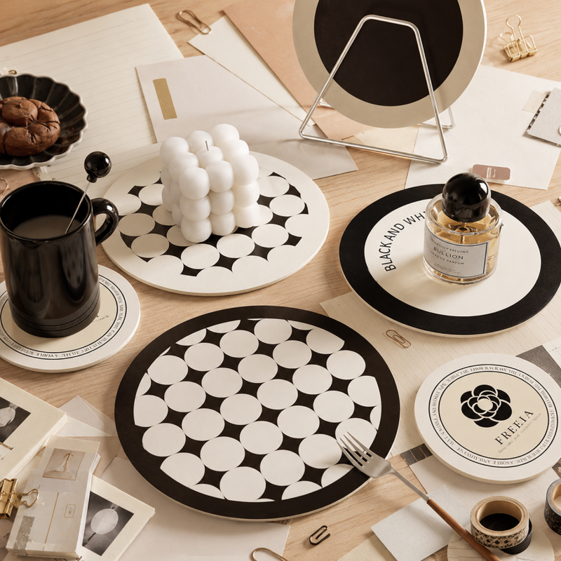 Monochrome Leather Look Coaster Set