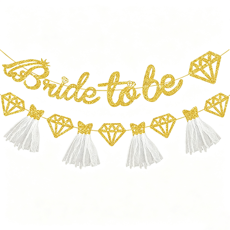 Bride to Be Glitter Banner Set with Diamond and Tulle Tassels