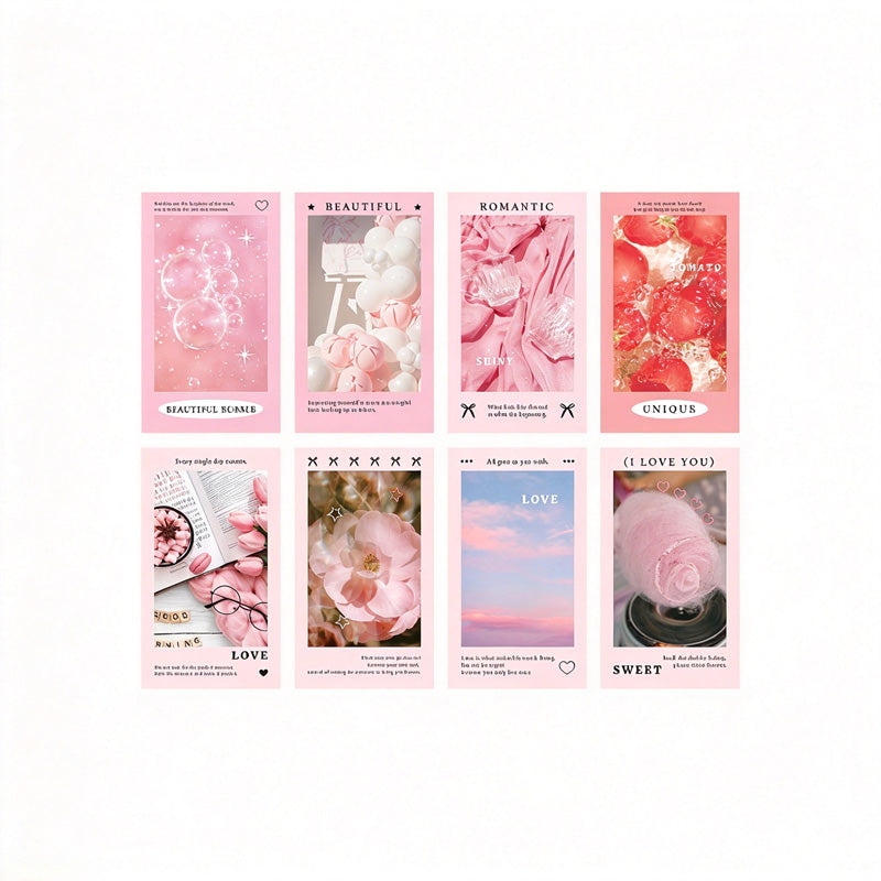 Pastel Photo Sealing Stickers with English Quotes – 8-Piece Assorted Set
